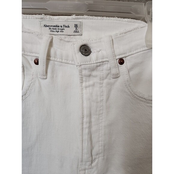 Abercrombie Fitch Ankle Straight Jeans Womens 26 2 Long White Distressed Curve - Picture 3 of 8